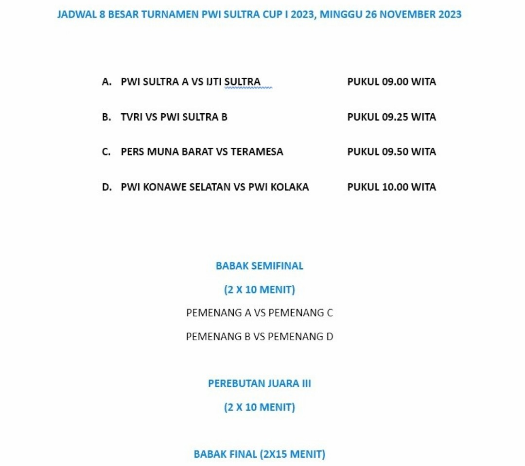 Hasil dan jadwal tanding turnamen futsal PWI Sultra Cup I. Foto: Panitia