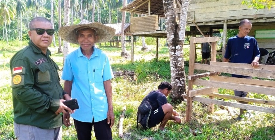 Arifin bersama Kadis Pertanian Buton Utara Yusuf saat berada di kebun kelapa lokasi peternakan sapi Desa Petetea'a, Kecamatan Kulisusu Utara. Foto: Mirdat